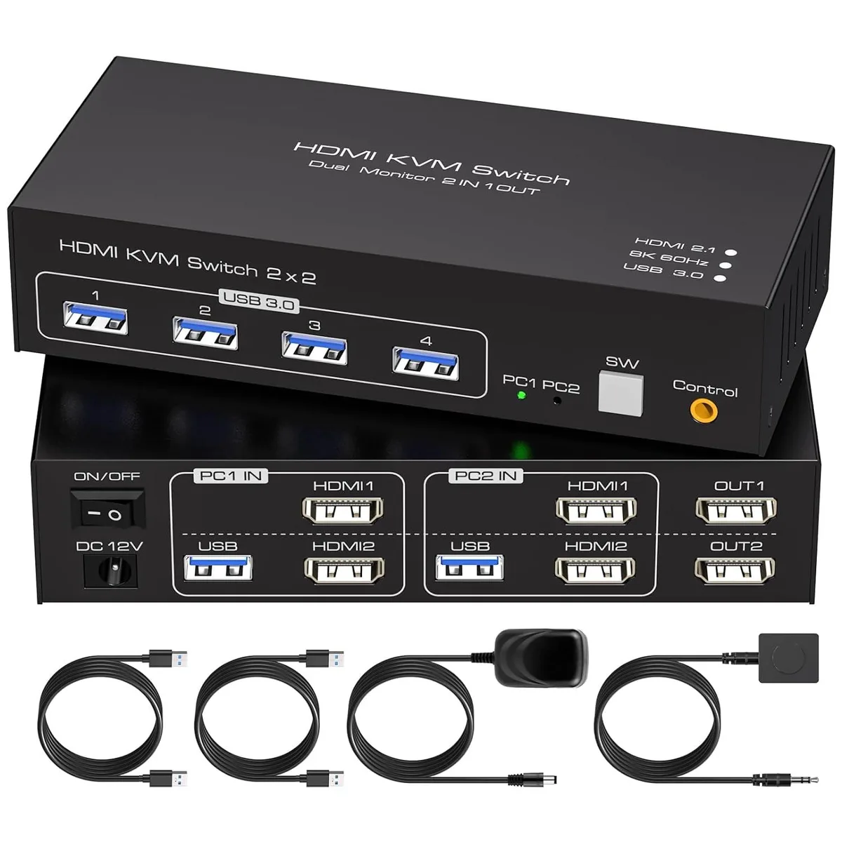 LUOM LUOM SW221-2HD 2-Port 8K@60Hz Dual-Monitor KVM Switch — product photo