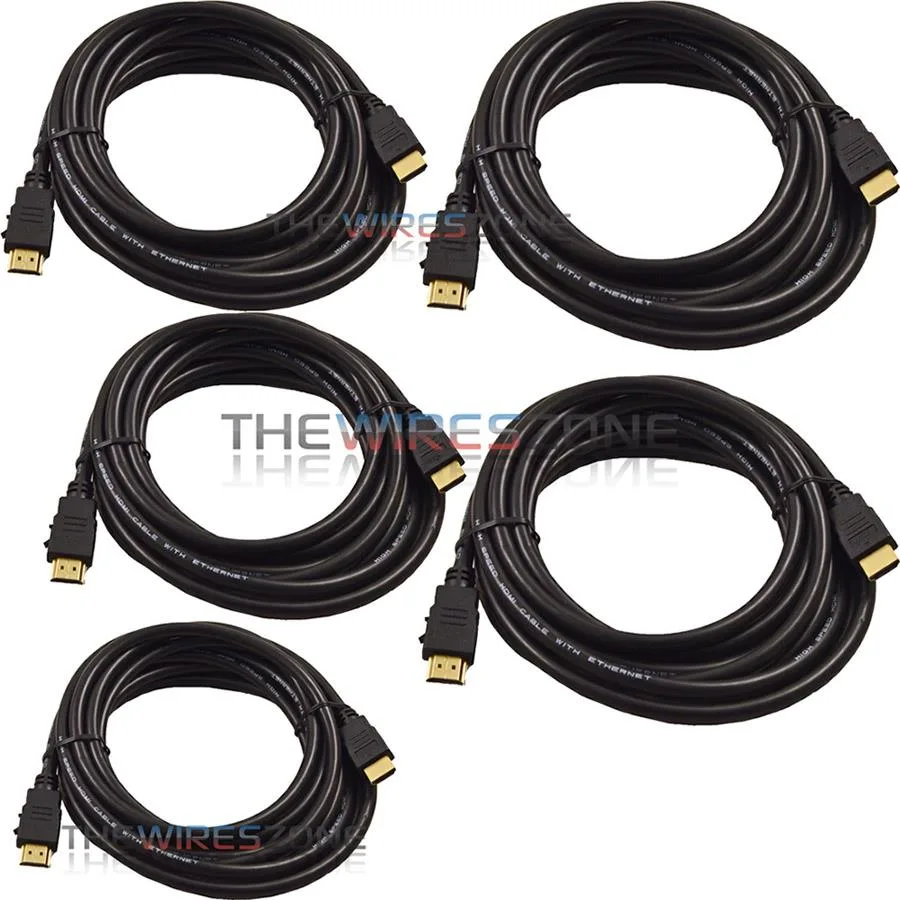Five black HDMI cables with gold connectors, 1.8 metres each