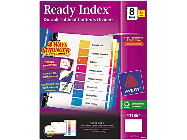 Avery Avery 11186 Ready Index 8-Tab Binder Dividers, 6 Sets — product photo