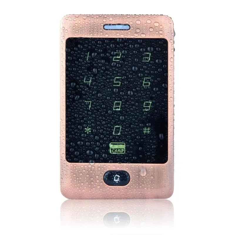 Rectangular metal RFID keypad with backlit touch panel in Fat Rose finish