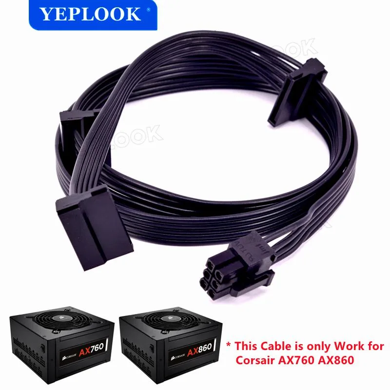 YEPLOOK YEPLOOK 6Pin to 3 SATA 15Pin Right Angle Cable for Corsair AX760 AX860 18AWG 50+15+15cm — product photo