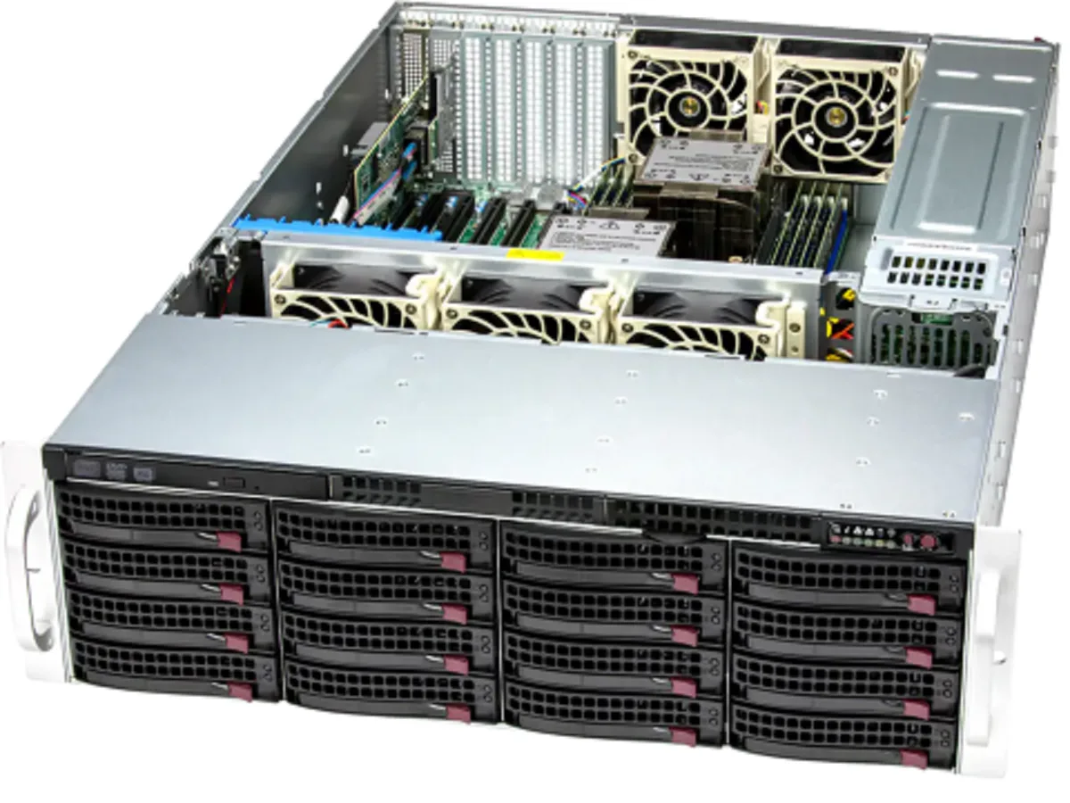 Supermicro Supermicro SSG-631E-E1CR16H barebone server 16x 3.5" SAS/SATA hot-swap bays 1200W redundant PSU — product photo