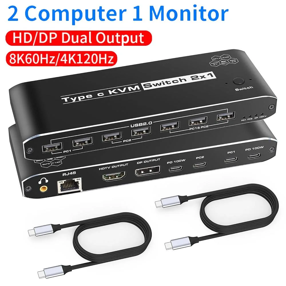 Hitoor Hitoor USB-C KVM Switch 2 Laptops 1 Monitor 8K60Hz Thunderbolt — product photo