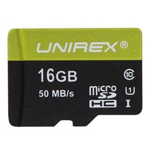 Unirex Corporation Unirex Corporation 16GB microSDHC Card 50MB/s with SD adapter and USB reader — product photo