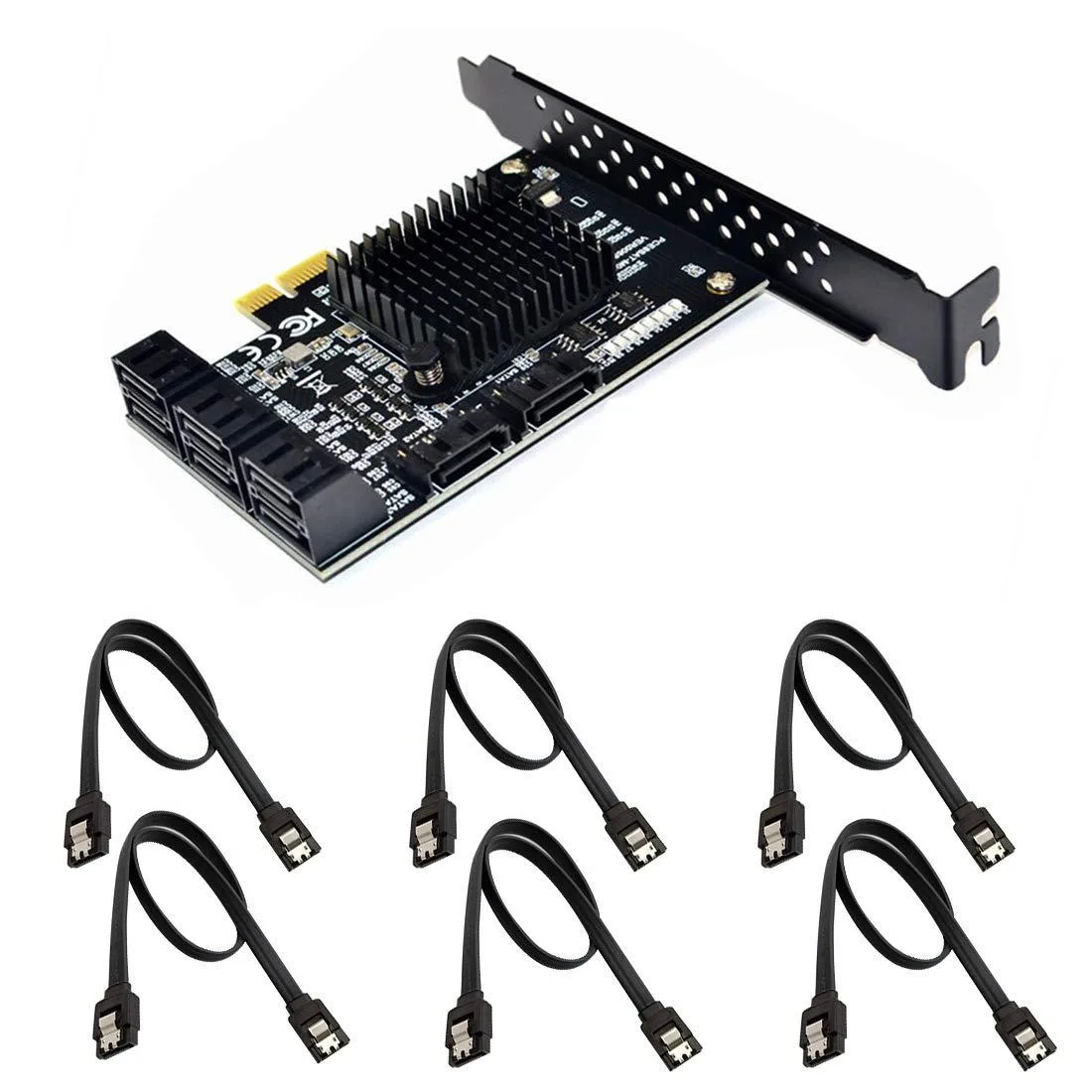 Vszerda Vszerda SATA 3.0 PCIe Expansion Card 6 Black Straight Cables Low Profile Bracket — product photo