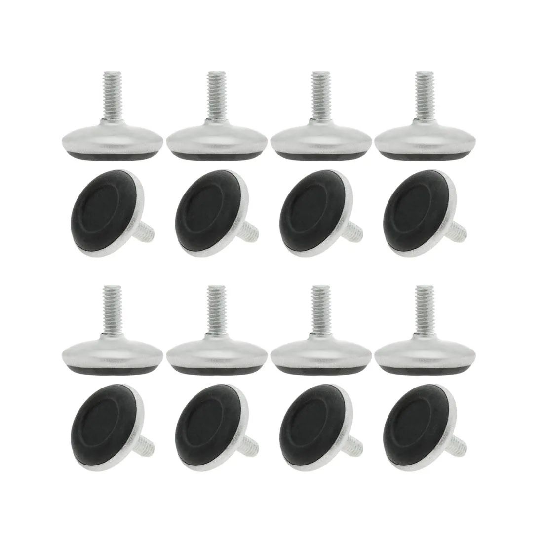 Sixteen M6 adjustable leveling feet with plastic bases, 15mm screw diameter, 30mm length