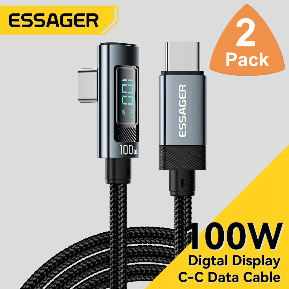 ESTONE ESTONE Essager HCL100W USB-C to USB-C Cable 100W 6.6ft 2-Pack Black — product photo