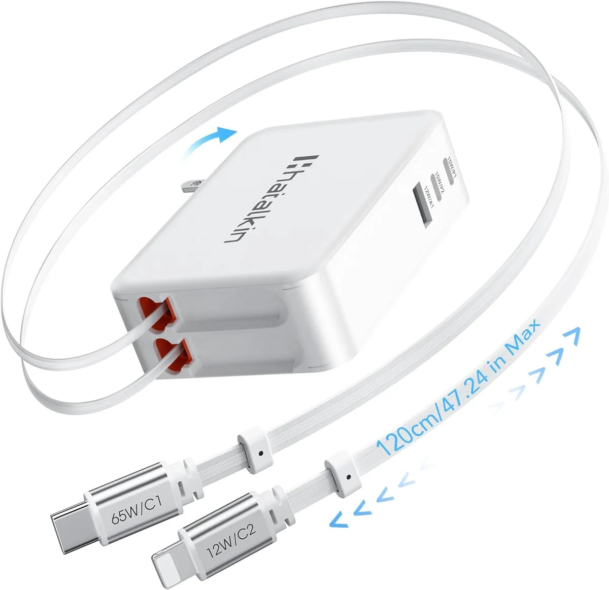 MCHOSE MCHOSE 65W 5-in-1 Retractable Wall Charger 3.94 ft — product photo