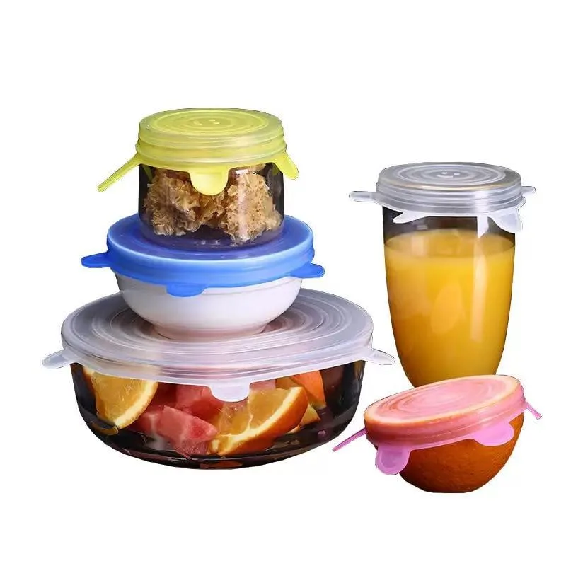 Six round blue silicone stretch lids in a flat pack