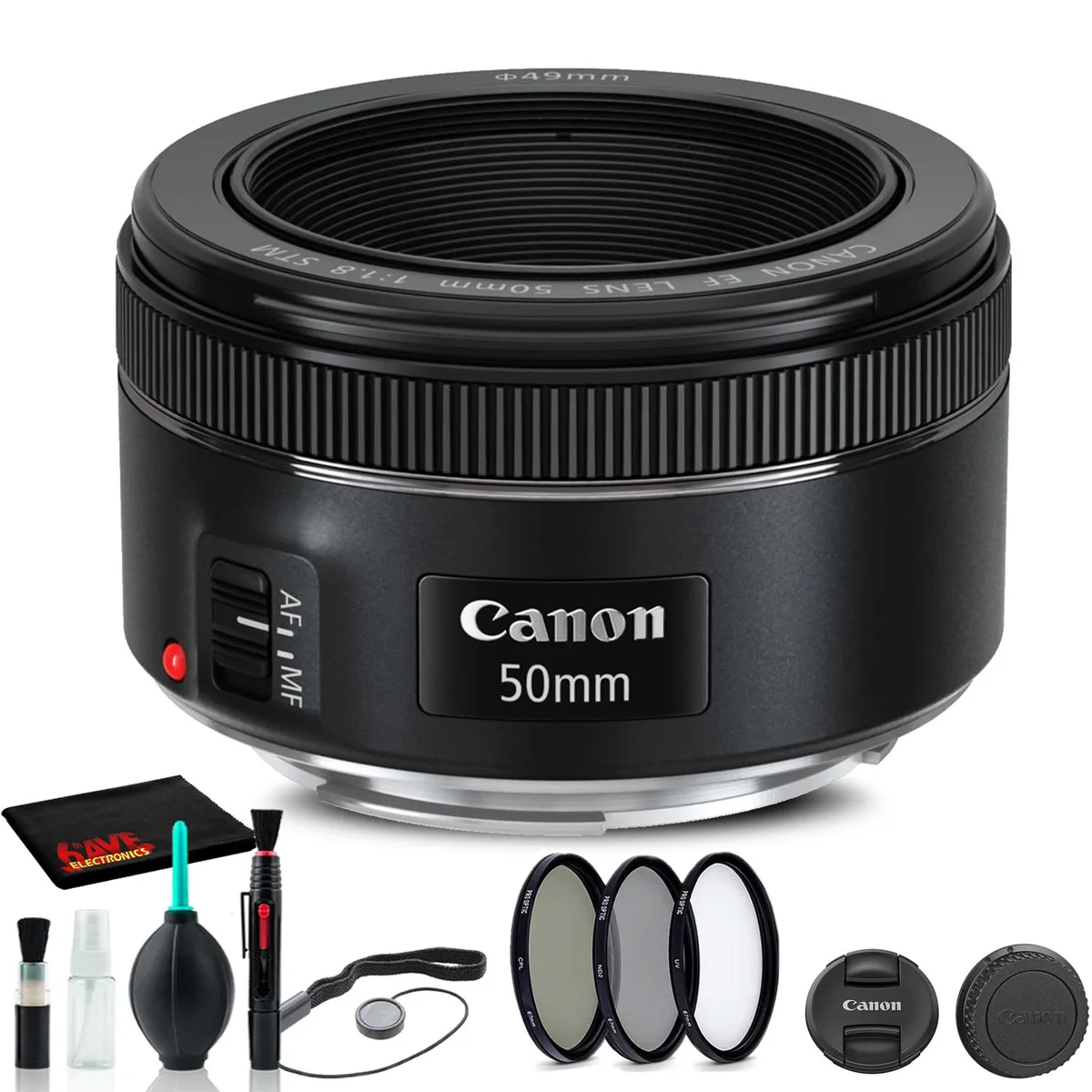Canon Canon EF 50mm f/1.8 STM Lens (0570C002) + Filter Kit + Cap Keeper + Cleaning Kit — product photo