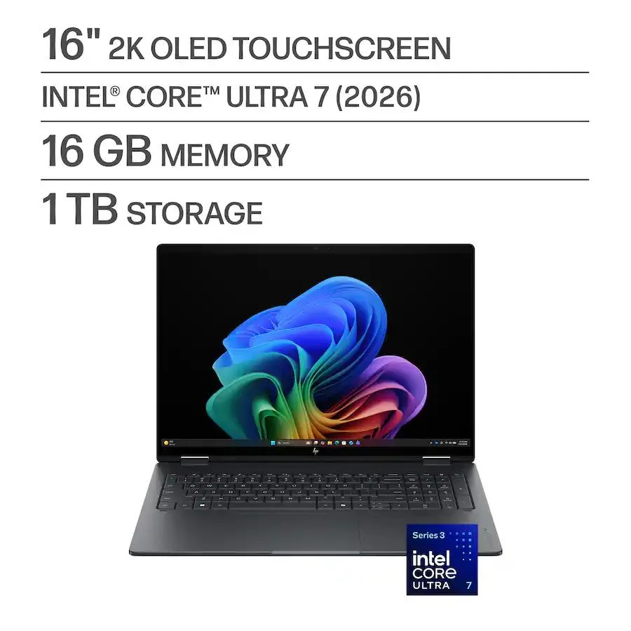 HP HP OmniBook X Flip 2-in-1 laptop 16" OLED Ultra 7 355 16GB 1TB Eclipse Gray — product photo