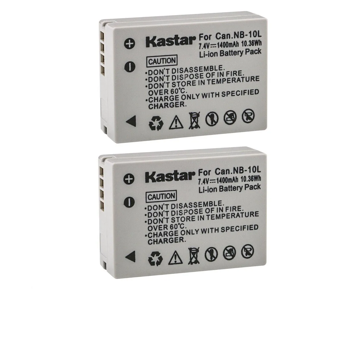 Kastar Kastar NB-10L 2-Pack 7.4V 1400mAh for Canon NB-10LH CB-2LC camera battery — product photo