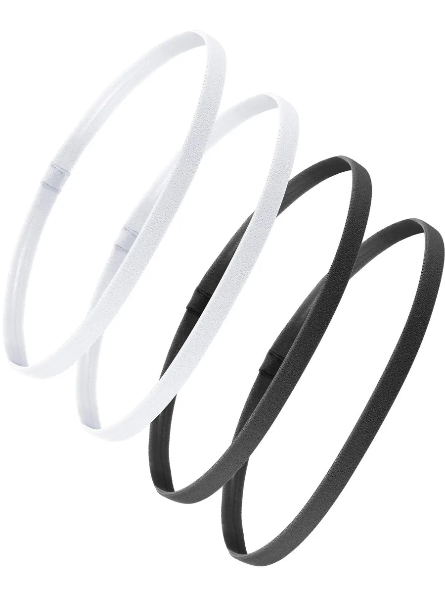 Bememo Thin Sport Headband Black/White 4pc 40-42cm — product photo