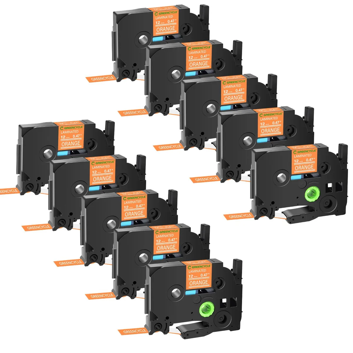 GREENCYCLE GREENCYCLE TZe-635 12mm White on Orange labelmaker tape 10 pack — product photo