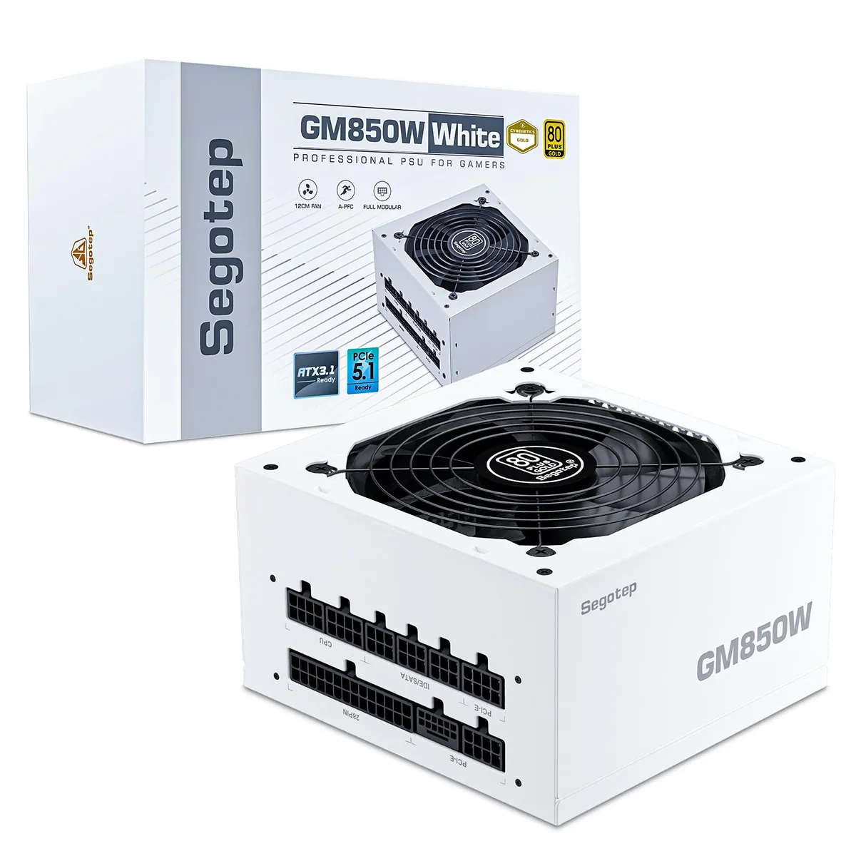 segotep segotep GM850 White 850W ATX 3.1 PCIe 5.1 80 Plus Gold Full Modular power supply — product photo