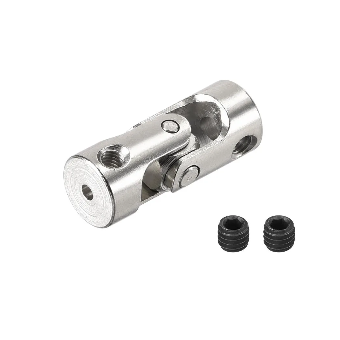 Small silver steel universal joint coupler 23mm long 9mm diameter with M3 screws
