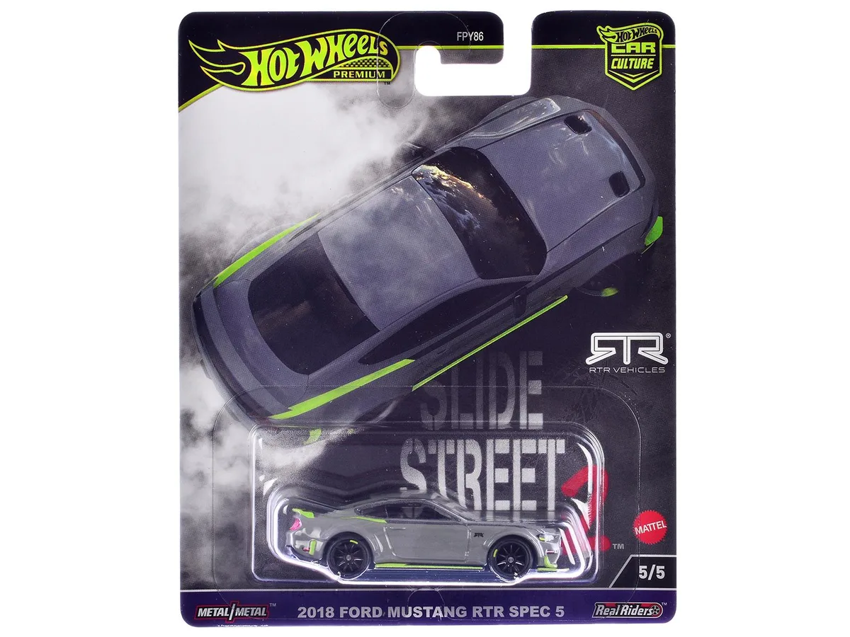 Hot Wheels Hot Wheels 2018 Ford Mustang RTR Spec 5 Gray Slide Street 2 Diecast Car 2.75in — product photo