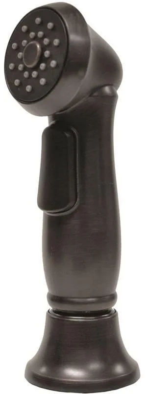 Oil-rubbed bronze sink spray head with cushioned trigger and matching guide