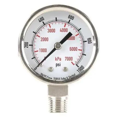 Value Brand Value Brand Commercial Pressure Gauge 2 in 0 to 1 000 304 Stainless Steel — product photo