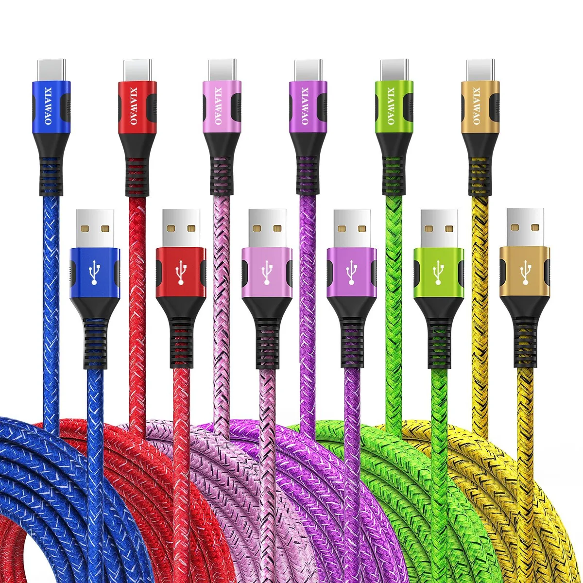 No Sew No Sew USB to USB C Cable 6 Pack 5ft 8ft 3A Fast Charging Multi Color — product photo