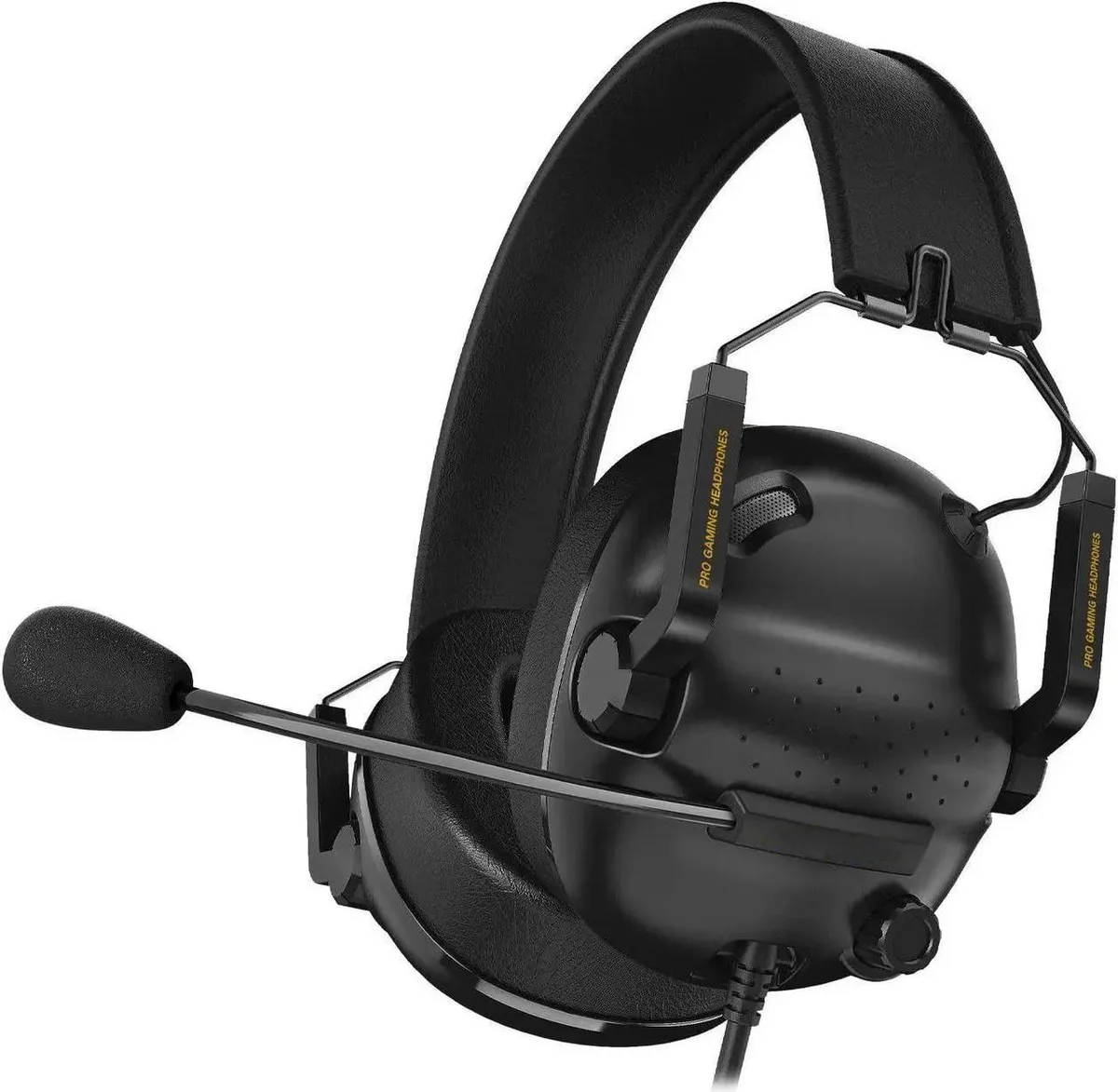Black wired gaming headset with foldable frame and detachable ear pads