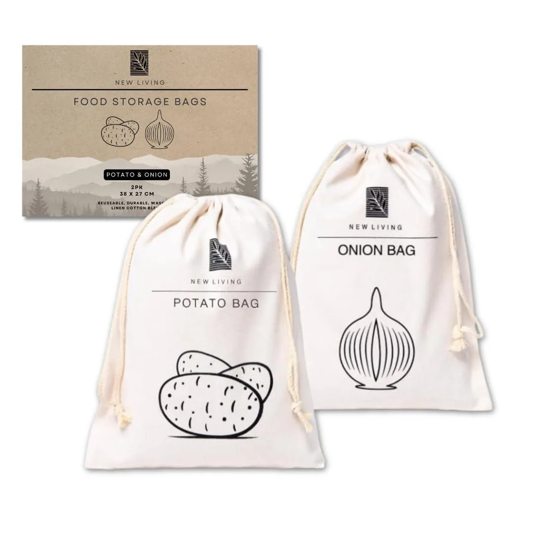 Two beige linen drawstring bags, 30 by 40 cm each