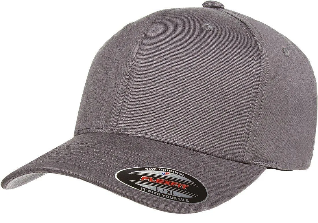 Black Flexfit 6597 baseball cap with honeycomb weave texture and curved visor