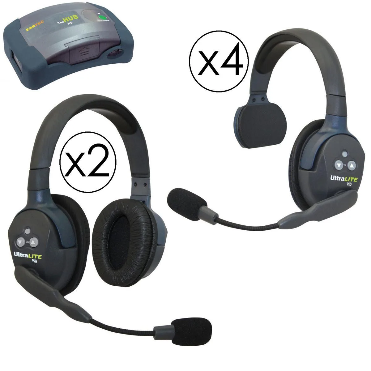 Eartec Eartec HUB642 Hub Mini Duplex Base 6-Person System with 4 Single and 2 Double UltraLITE Headsets — product photo