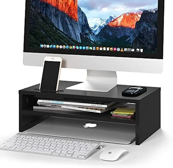 TAURKENAM TAURKENAM 2 Tier Wood Monitor Stand 16.7 Inch Shelf 5.6 Inch Height Black — product photo