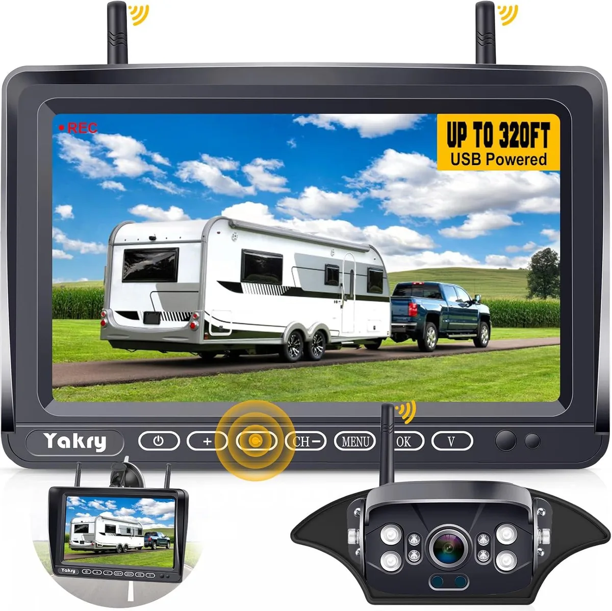 Wireless RV backup camera kit with 7 inch touch monitor and weatherproof camera