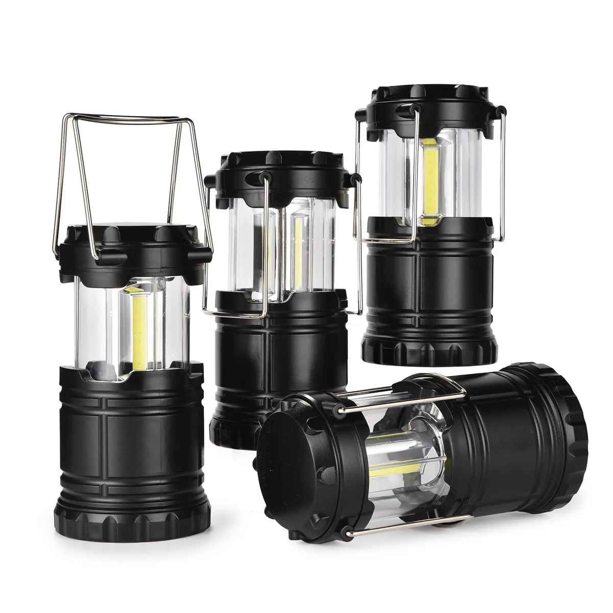 Black collapsible LED lantern, 2.67 by 3.74 inches collapsed