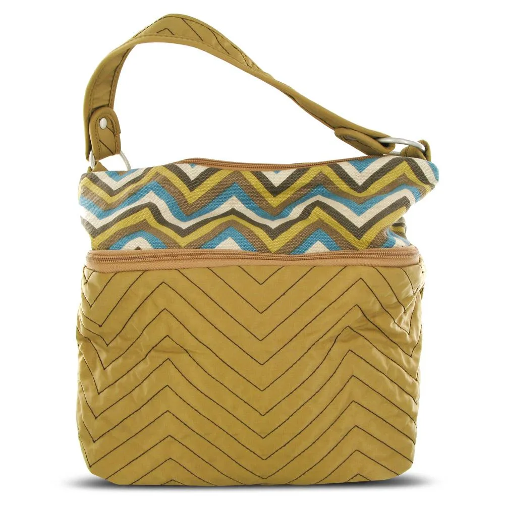 Travelon Travelon Quilted Nylon Zip-Top Train Case Tan Zig Zag Pattern bag — product photo