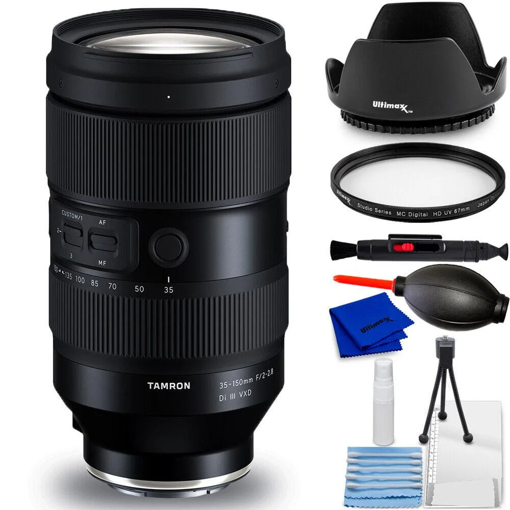 Tamron Tamron 35-150mm f/2-2.8 Di III VXD Sony E camera lens with 7-piece accessory bundle — product photo