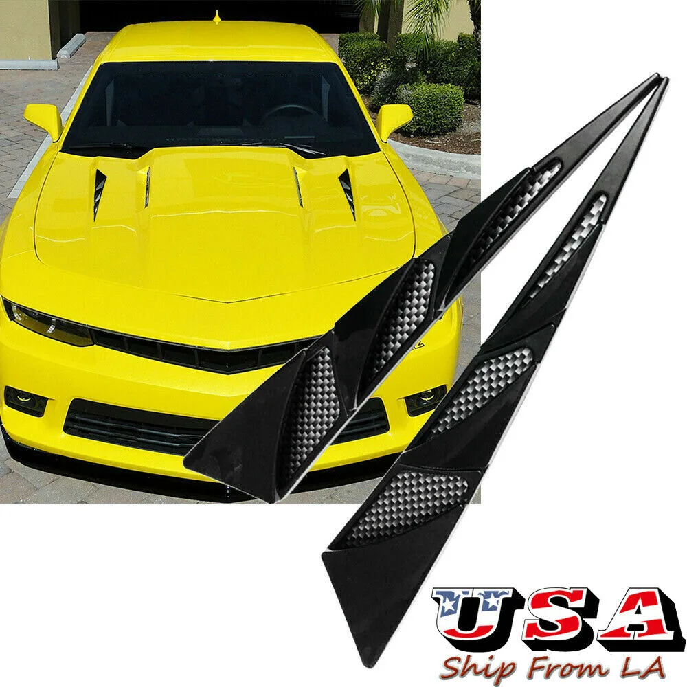 Pair of black ABS hood vent stickers with adhesive backing