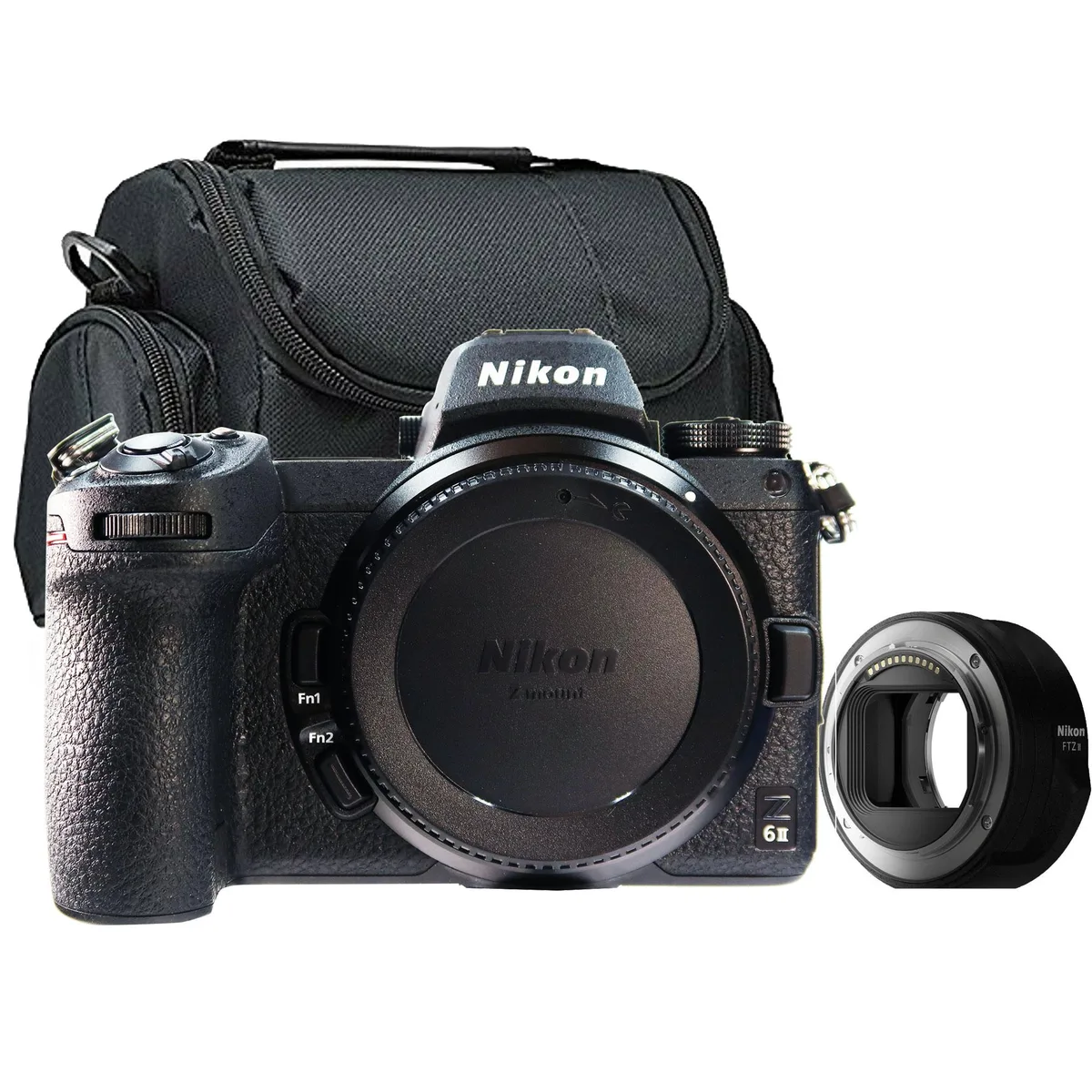 Nikon Global Nikon Z6 MKII compact mirrorless camera with FTZ II adapter and case — product photo