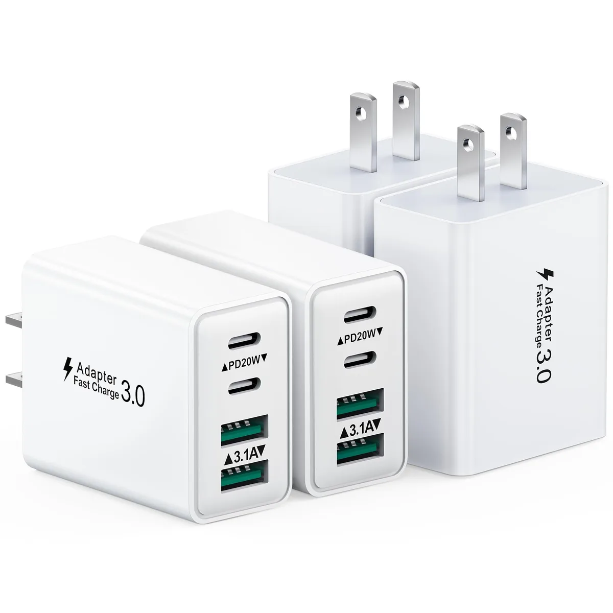 KEHIPI KEHIPI PD3601 40W 4-port USB charger 4-pack white — product photo