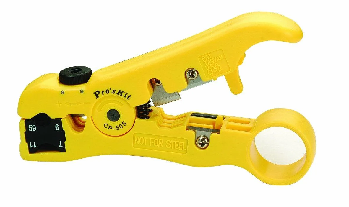 Eclipse 902-229 cable stripper, yellow plastic body, cushioned grips