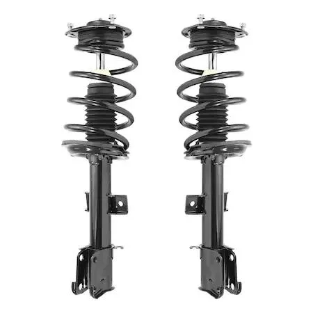 Pair of silver front strut assemblies with coil springs and top mounts for 2010-2012 Hyundai Santa Fe