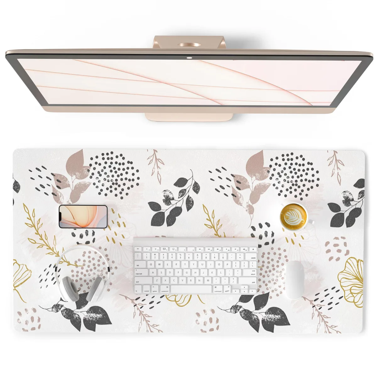 KEHIPI KEHIPI Botanical Leaves Desk Mat 31.5" x 15.7" Ottoman and Stool — product photo