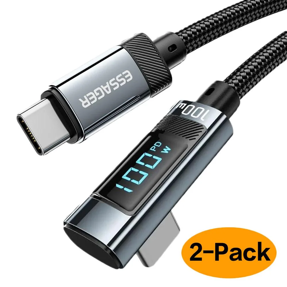 ESTONE ESTONE Essager HCL100W USB-C to USB-C Right Angle Cable 100W 3.3ft 2-Pack — product photo
