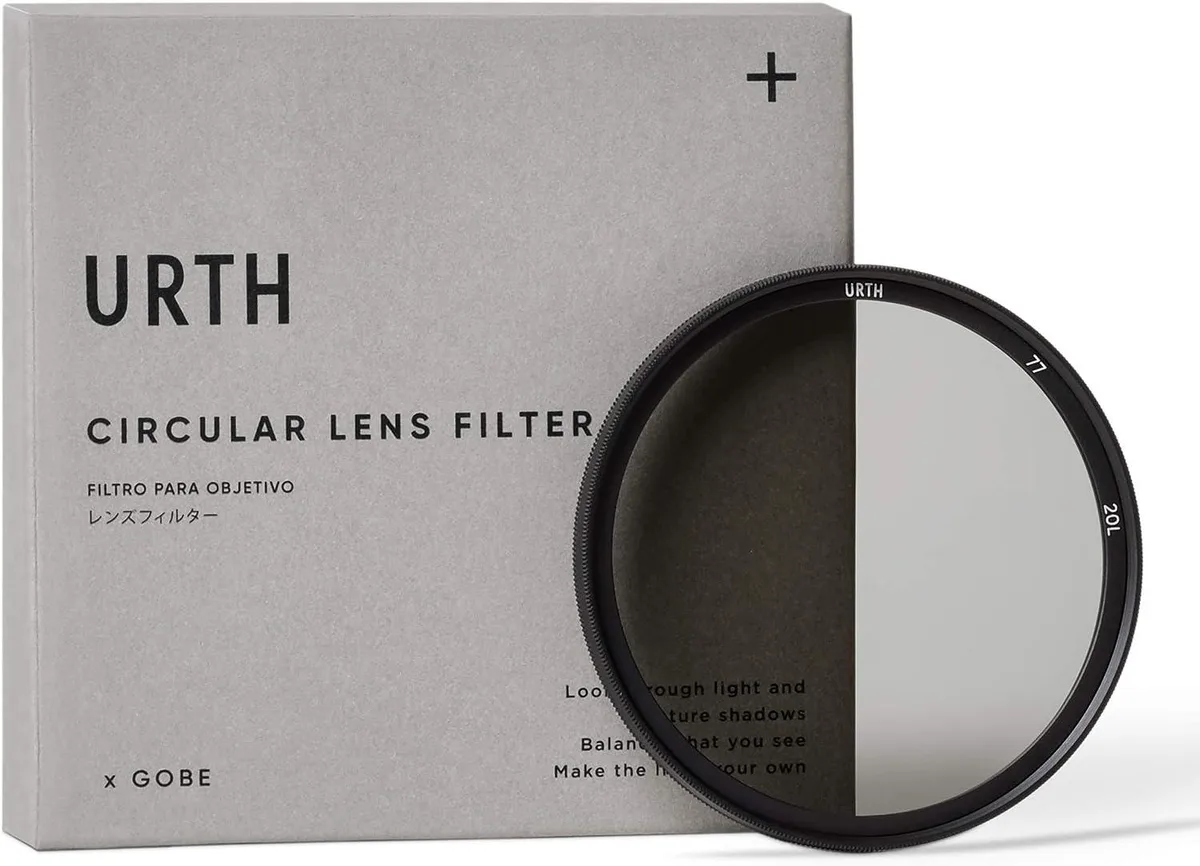 A 77mm circular polarizing filter with a slim rotating magnalium ring and coated optical glass