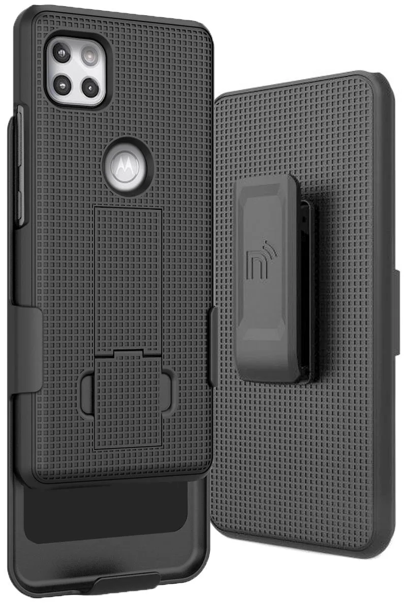 Nakedcellphone Nakedcellphone Kickstand Case + Belt Clip Holster Combo for Motorola One 5G Ace XT2113 Black — product photo