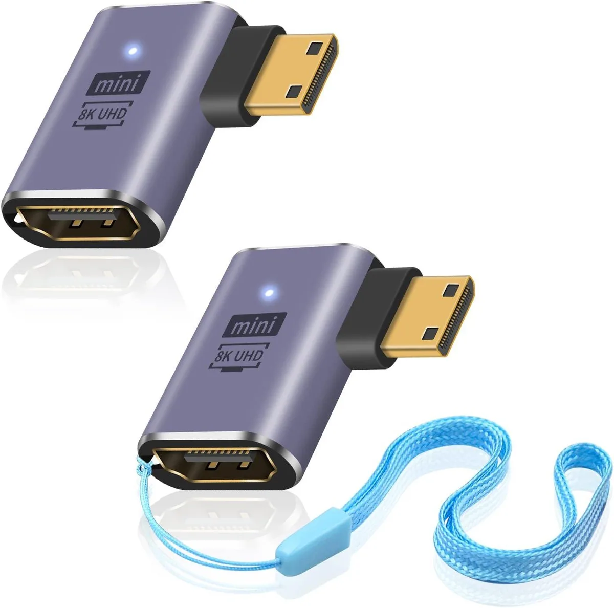 Boxwave Boxwave 8K Right-Angled HDMI to Mini HDMI Adapter 48Gbps 90° LED (2 Pack) — product photo