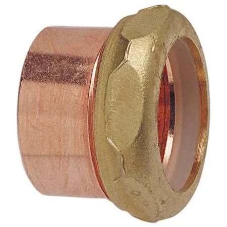 Straight copper adapter with cup and SJ ends, shiny metallic finish