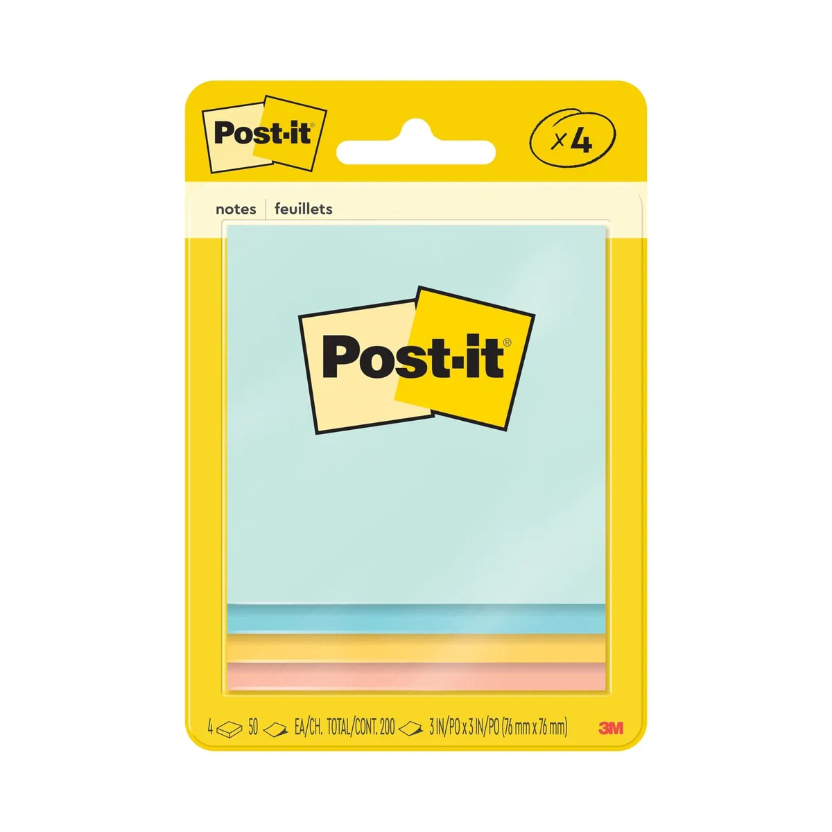 Four square sticky-note pads in coastal pastel colours, each pad 50 sheets