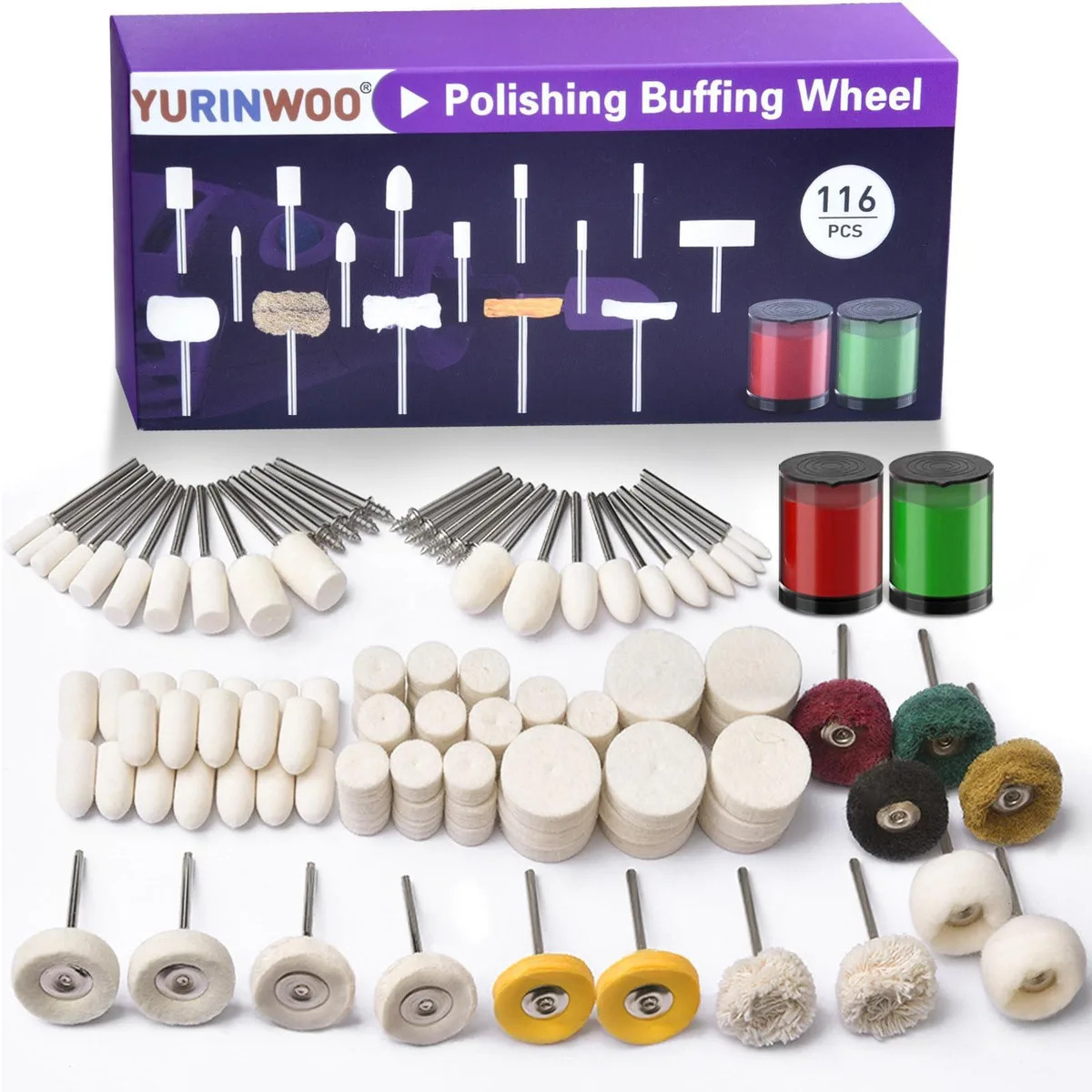 114-piece polishing kit with assorted buffing wheels and compound, 1/8 inch shank