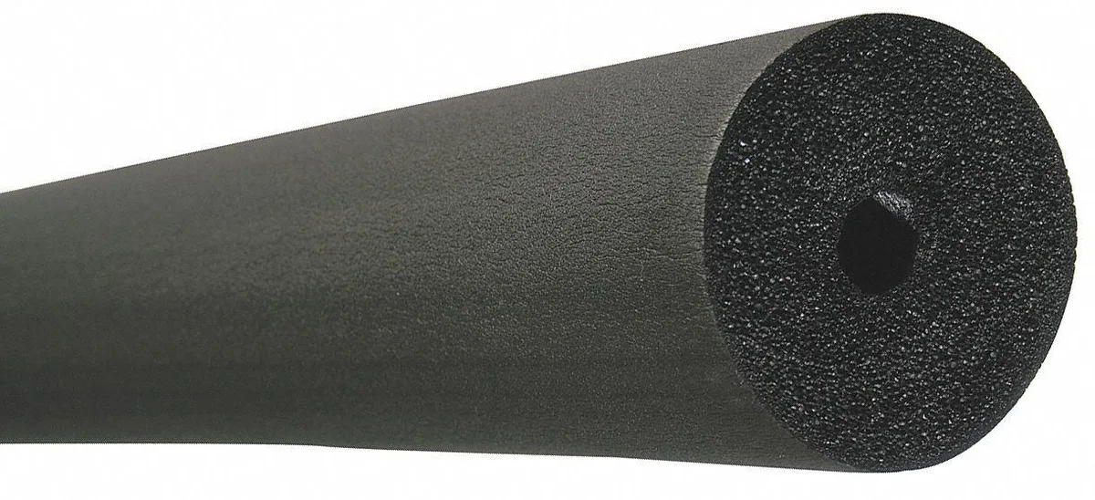 Black cylindrical pipe insulation, unslit, half-inch wall thickness