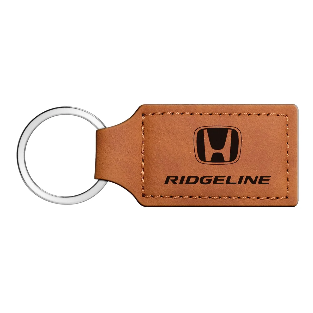 Rectangular black leather key fob with laser-etched Honda Ridgeline logo