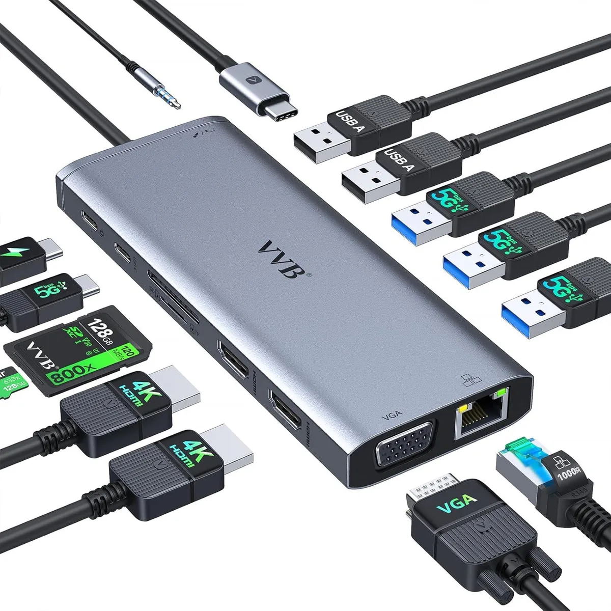 BFKK BFKK 14-in-1 USB-C Docking Station Dual HDMI VGA 100W PD Ethernet SD TF Audio — product photo