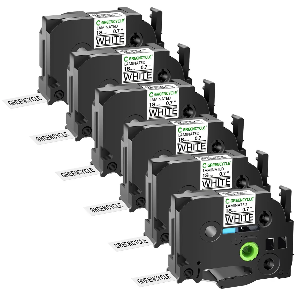 GREENCYCLE GREENCYCLE 6-pack TZe-241 18mm 8m black on white laminated tape — product photo